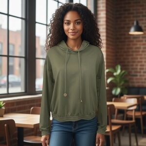 Michael Kors Pullover Hoodie Women's Size Small Ivy Green Gold Accents Elastic